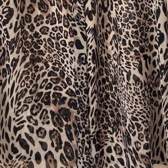 Chico’s Leopard Print Sheer Blouse Top Button Down Long Sleeve Pockets Tunic M 1 - Picture 7 of 7